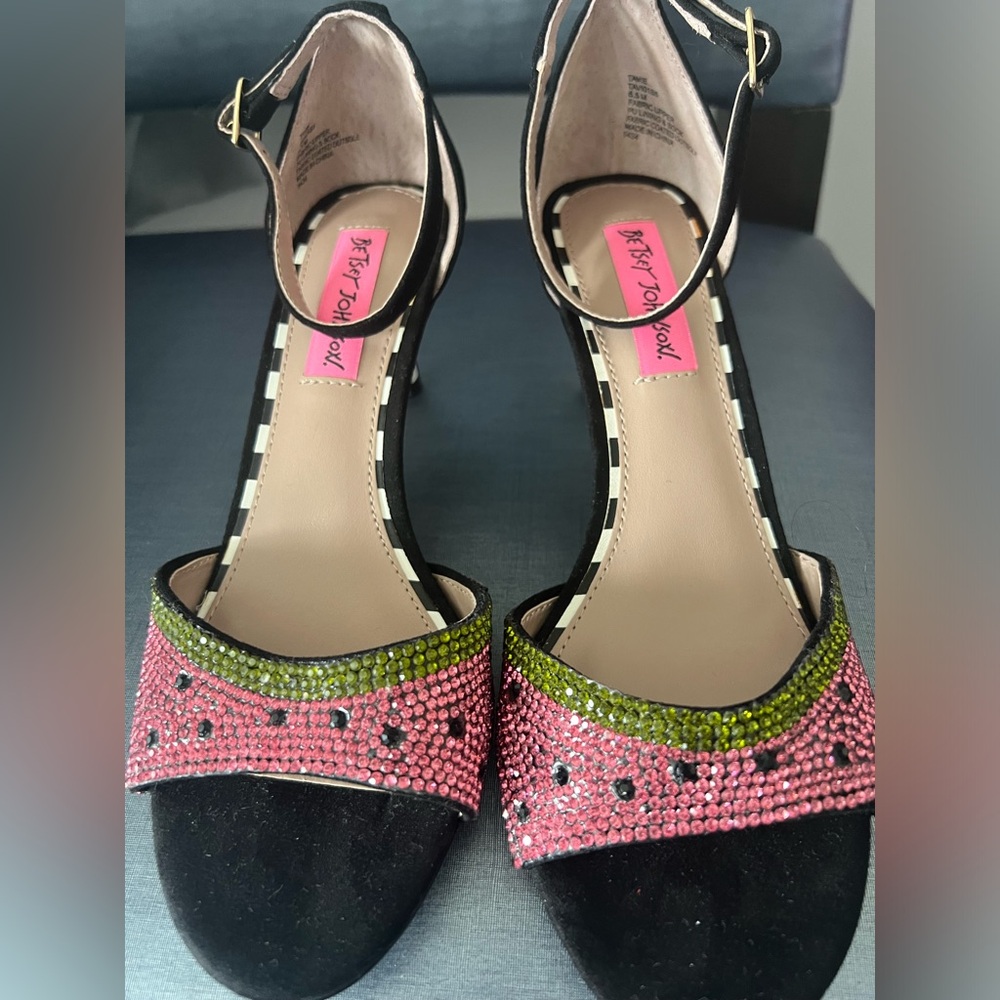 Betsey Johnson Women's 6.5 Rhinestone Watermelon Open Toe Sandals Heels NW